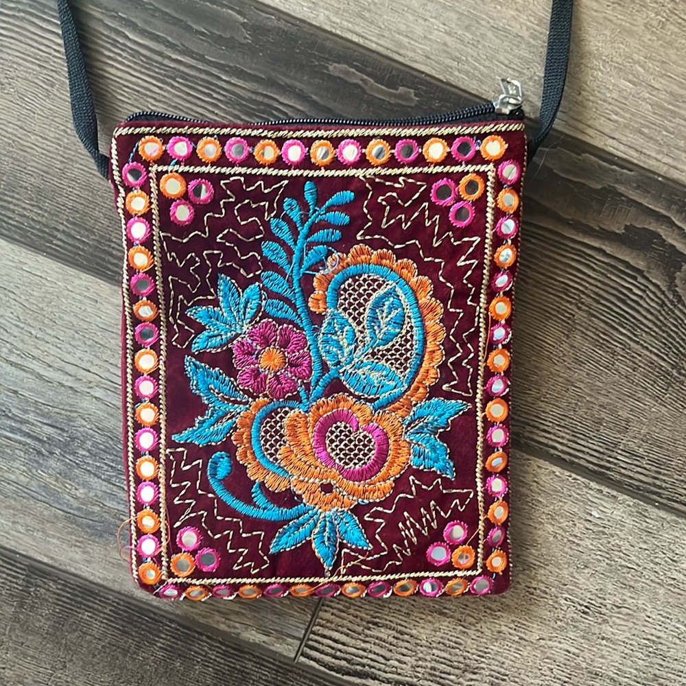 ASOS Bohemian Velvet Embroidered Crossbody Bag